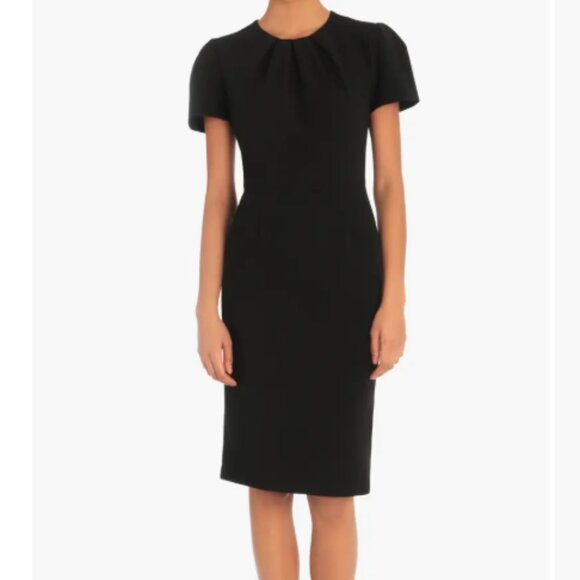 Maggie London Black Pleated Neck Short Sleeve Sheath Dress - Picture 2 of 3
